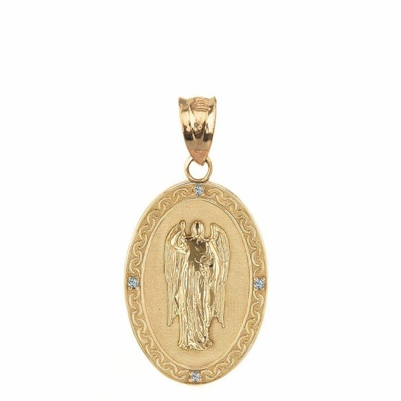 Real Gold Diamond Archangel St. Gabriel Pendant - Picture 1 of 11